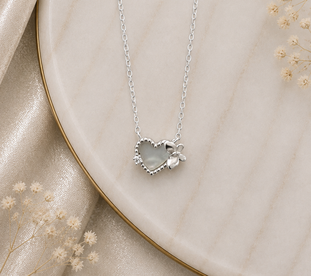 💕 Silver Heart & Flower chain
