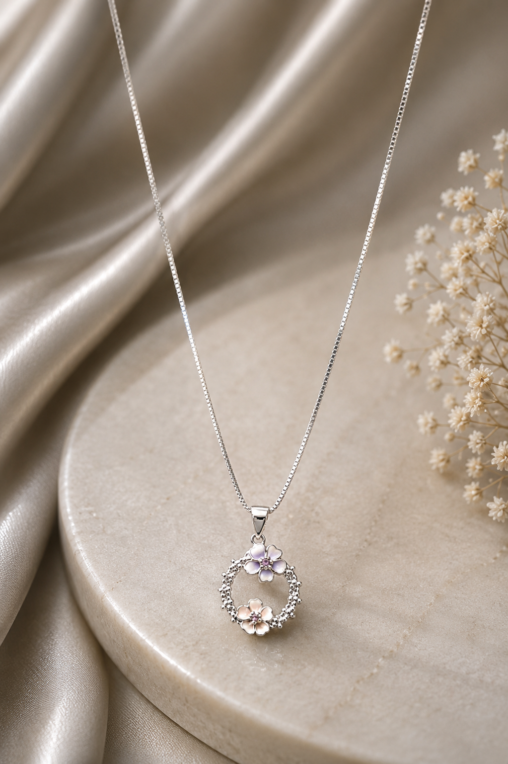 Floral Silver Pendant chain