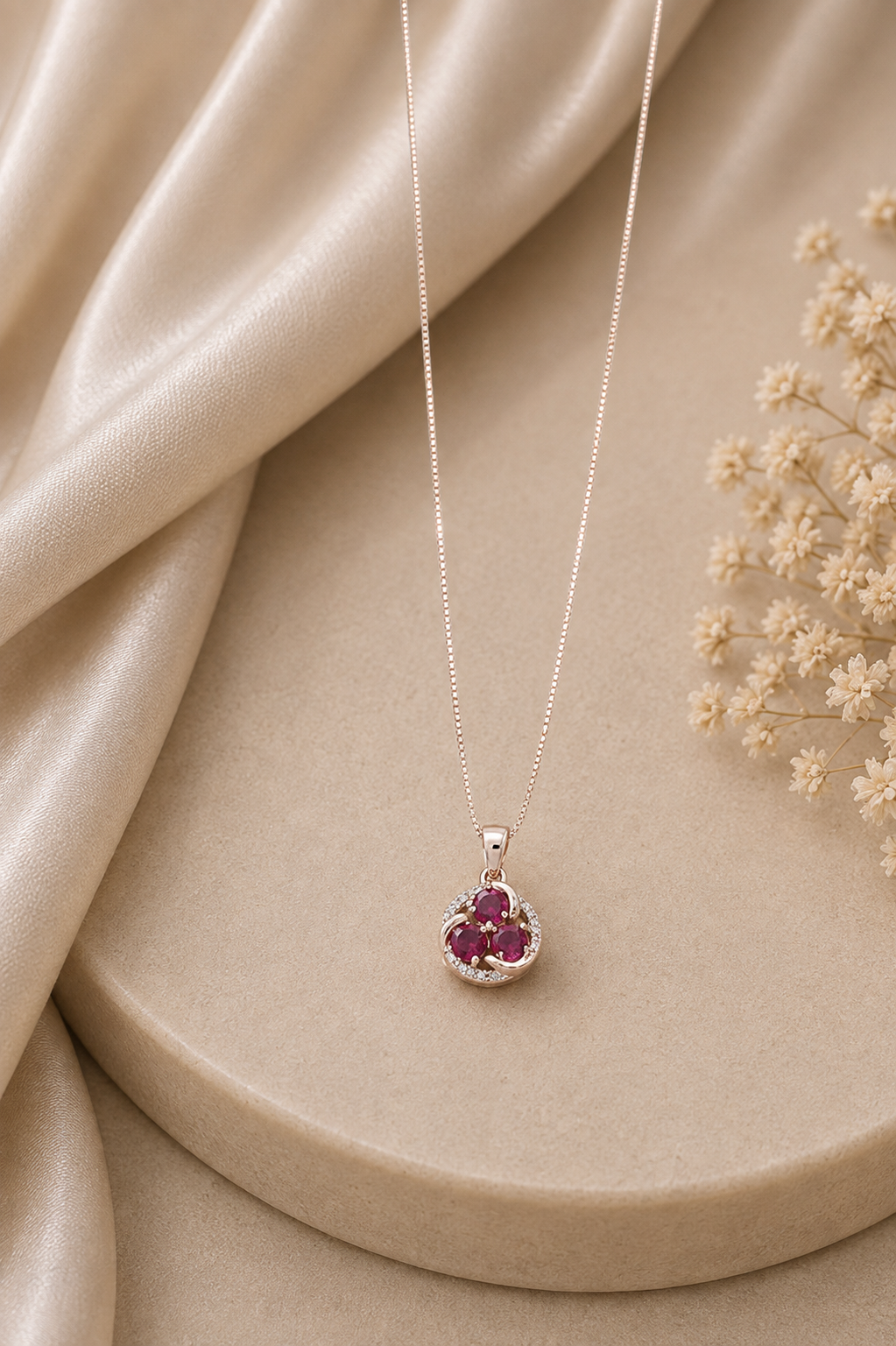 Ruby Trio Floral Jewelry chain set