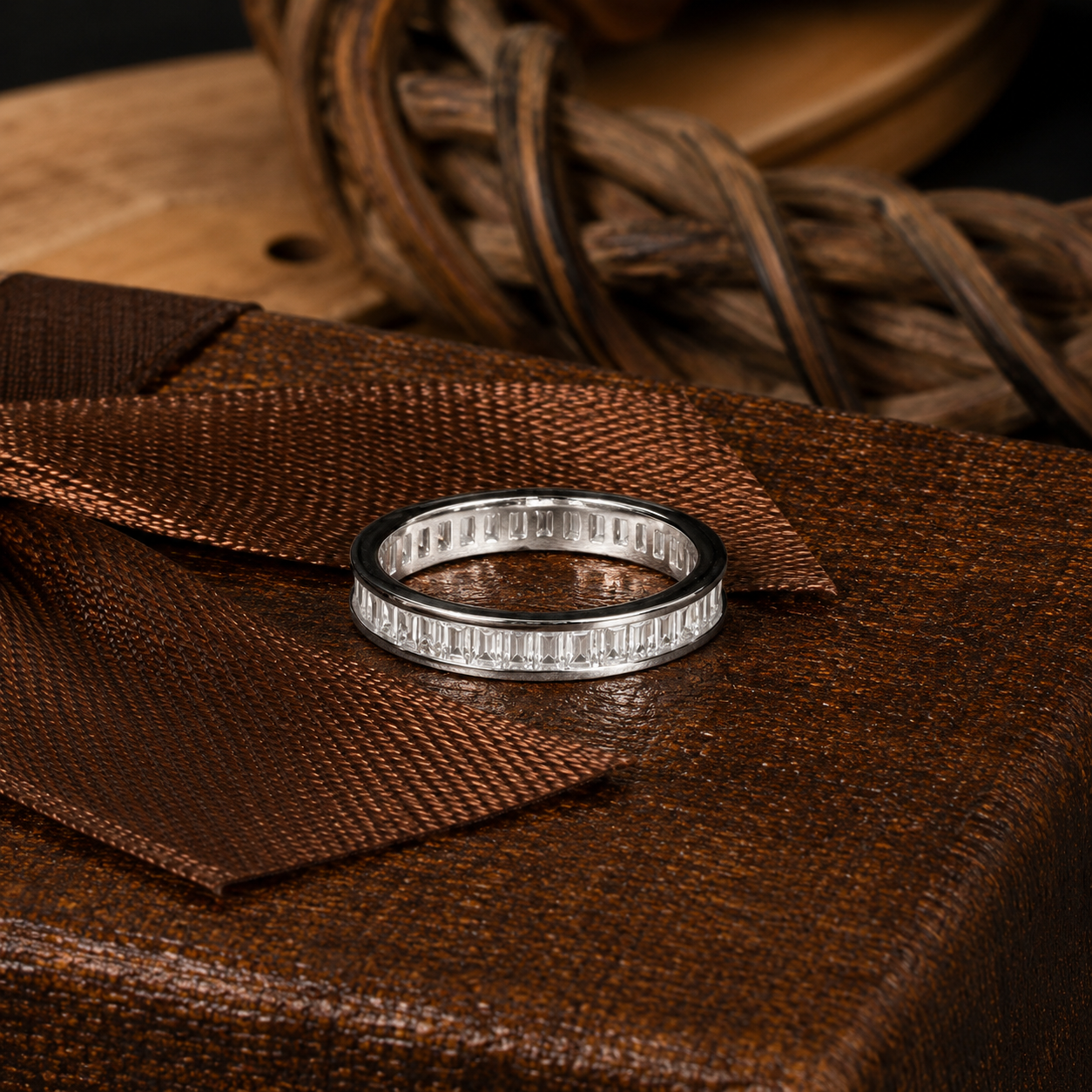 Elegant Silver Rectangular-Cut Crystal Band Ring