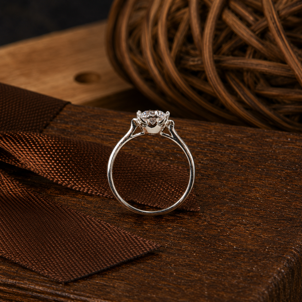💍 Elegant Silver Solitaire Crystal Ring