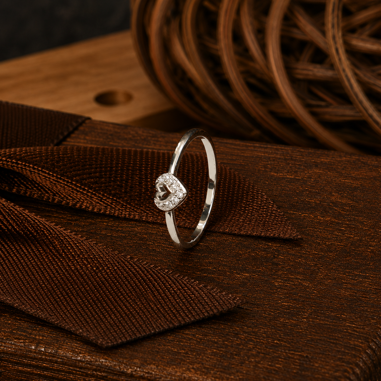Elegant Silver Heart Crystal Ring