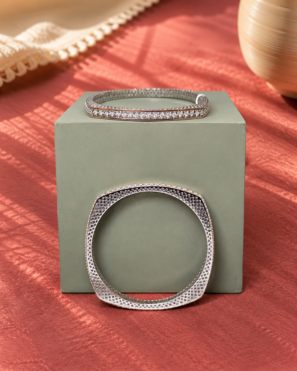 Elegant Silver Crystal Bangle Set ✨