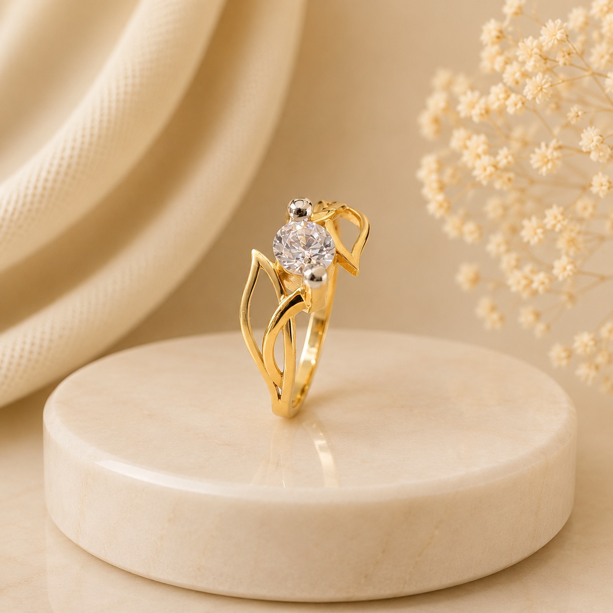 Golden Crystal Leaf Ring 💍