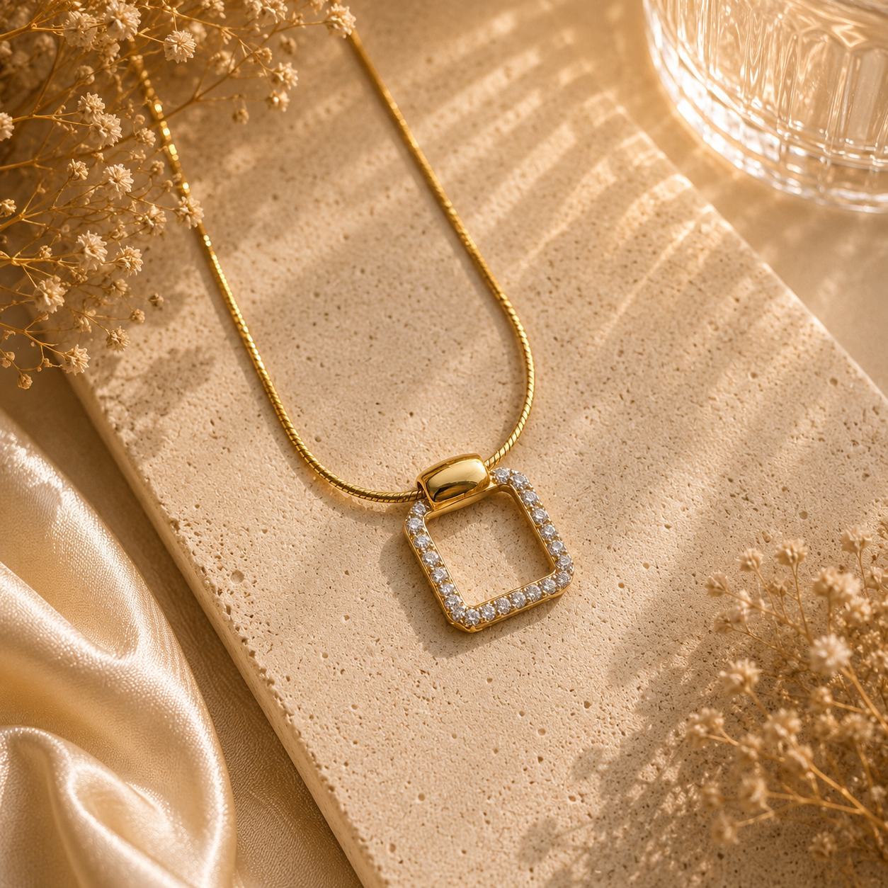 ✨ Golden Luxe Crystal Frame chain