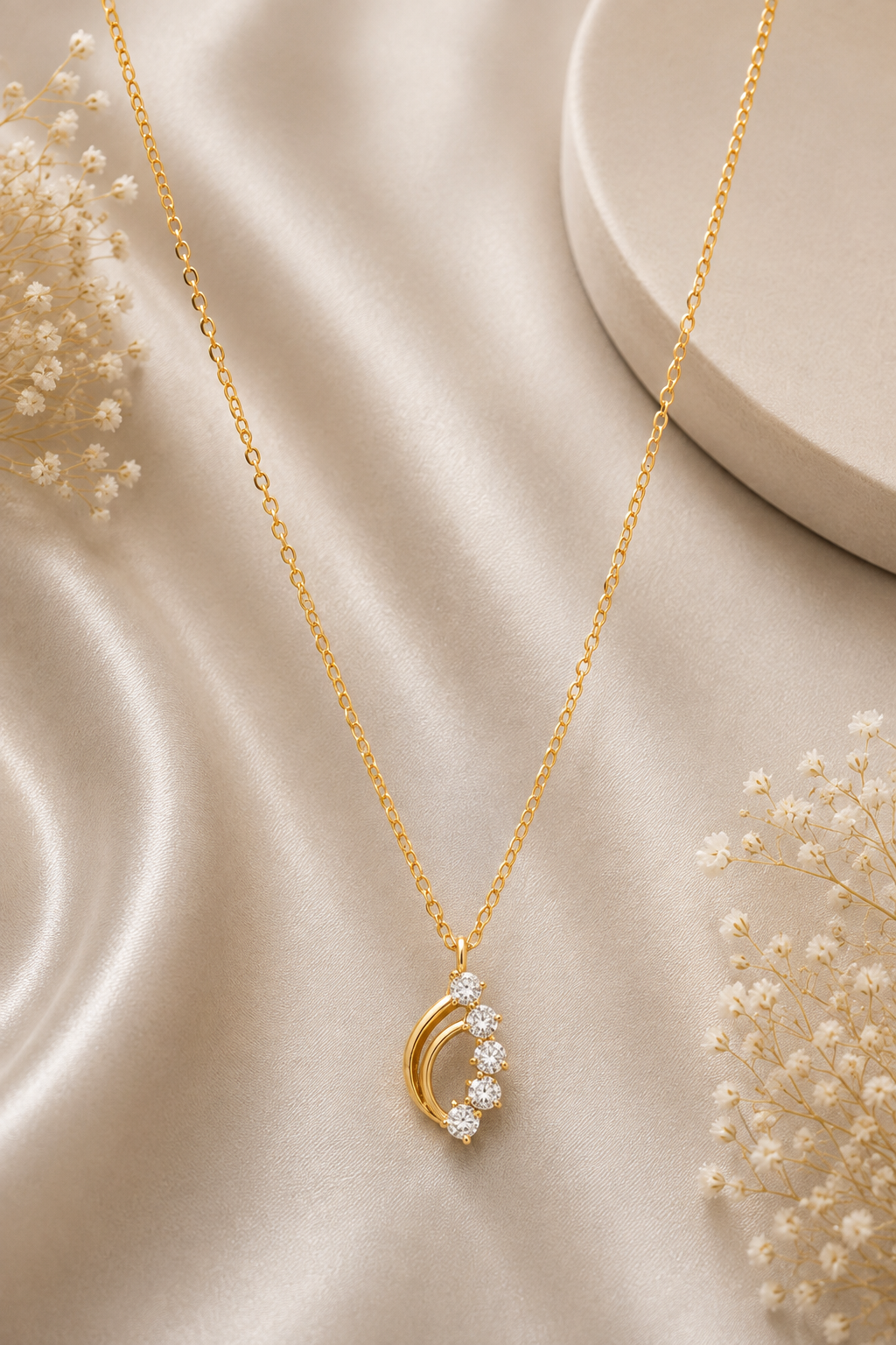 Golden Crystal Curve Pendant Chain ✨💛